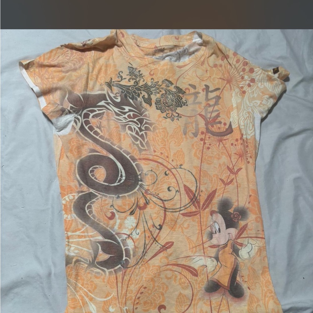 Disney Orange Peach Graphic Short Sleeve Tee with Brown Accents